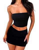 Navneet Zweiteiler Damen Sommer Sexy Tube Top Mini Rock Set 2 Teiler Y2K Going Out Festival Party Outfit Schwarz M