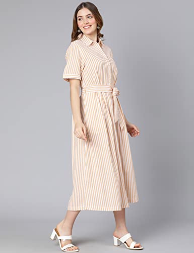 Image of oxolloxo Women Cotton Half Sleeves Shirt Style Party Dress