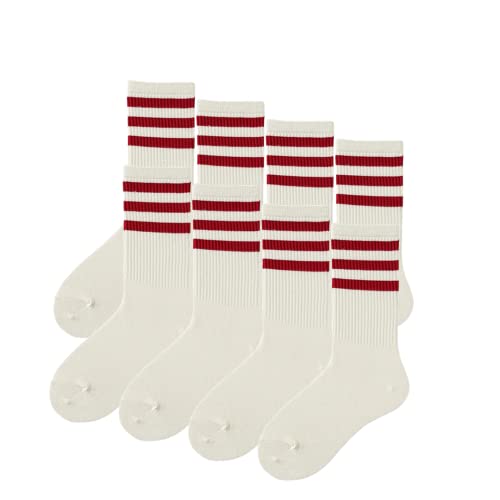 8 Pairs Women Cute Socks Crew Socks Street Hip Hop Skateboard Striped Mid TubeSolid Color Breathable Cotton Socks