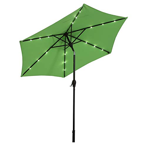 AI-LIN 9Ft Led Lighted Patio Market Umbrella Outdoor Solar Powered Table Umbrella, 6 Ribs (Light Green)