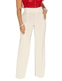 Hoefirm High Waist Slacks for Women Casual Wide Leg Long Palazzo Pants Zipper Back Straight Business Work Office Trousers Beige M