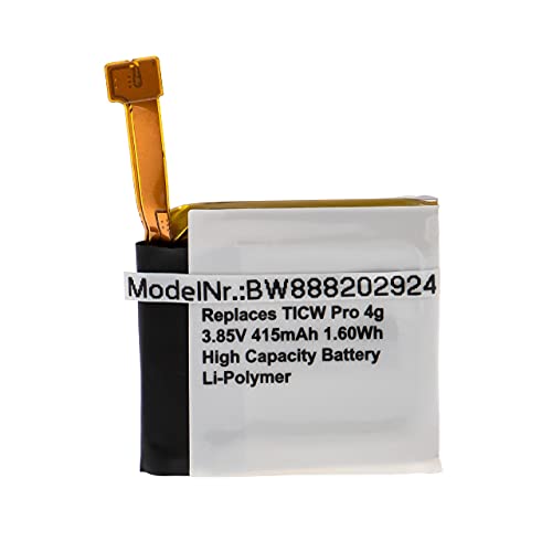 vhbw Batería Recargable Compatible con Ticwatch Pro 4G smartwatch, Reloj de Actividad (415 mAh, 3,85 V, polímero de Litio)