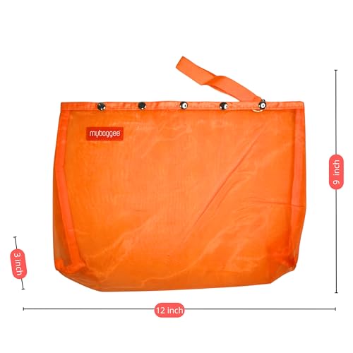Image of Large 5 Snaps Mesh Travel Knitting Bag with Snap Opening, Lightweight Nylon Storage Pouch for Yarns, Needles and Accessories (Orange)