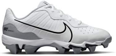 Nike Alpha Huarache 4 Keystone Boy's Rubber Baseball Cleats White | Gray Size 4 Medium | Image 2