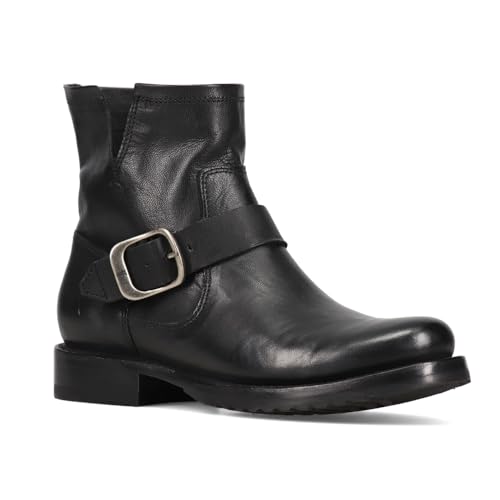 Image of Frye 5 inch Veronica Booties for Women - Full-Grain Brush-Off Leather with Antique Metal Hardware and Rubber Outsole, Genuine Stitch Welt Construction