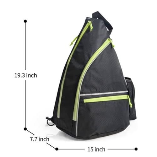 Mochila negra de pickleball con detalles verde fluorescente y compartimentos 3