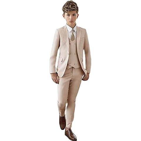 Traje de solapa de pico para niños, ajuste delgado, chaleco, pantalones, traje de fiesta para niños, traje formal para niños, esmoquin de boda, beige Cover
