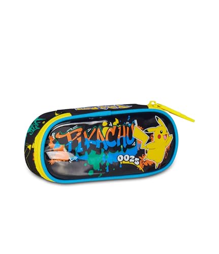 Seven Pokémon Porte-Stylo Scolaire Rond Plus, Noir, Trousse Ovale avec élastiques et Poche pour stylos, Crayons et Accessoires, école Primaire, Enfant,...