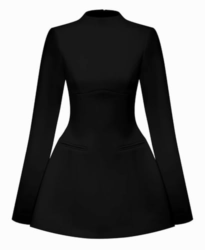 Image of LuFeng Women's Long Sleeve Mock Neck Sexy Bodycon A-line Backless Mini Dress Tank Short Party Dress