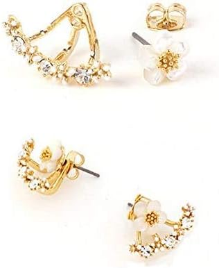 MauSong Jewelry New Zircon Crystal Front Back Double Sided Stud Earrings for Women Fashion Ear Jacket Piercing Earrings (Gold)
