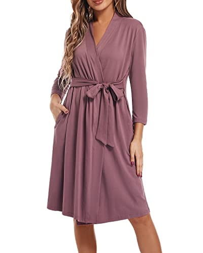 Image of SUFEINI Maternity Mommy Robes with Matching Swaddle Blanket Set, Maternity Mommy Postpartum Bathrobe Sleepwear