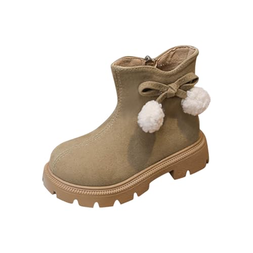Winter Booties for Girls Faux Leather Cowboy Ankle Boots With Side Zipper Bowknot Lace-Up Outdoor Snow Boots for Kids