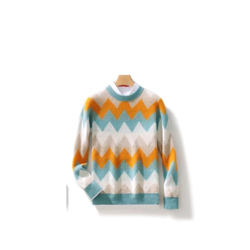 Men's Business Casual 100 Percent Wool Soft Sweater Crew Neck Knit Stripe Pullover2