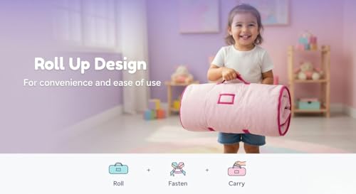 Image of EVERYDAY KIDS Toddler Nap Mat with Removable Pillow -Princess Storyland- Carry Handle with Fastening Straps Closure, Rollup Design, Soft Microfiber for Preschool, Daycare, Sleeping Bag -Ages 2-6 years