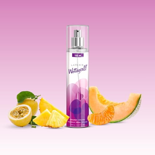 Image of Layer'r Wottagirl Secret Crush Body Splash for Women 150ml | Long-lasting body splash with mandarin, pineapple & vanilla notes. Fresh fruity fragrance for everyday wear.