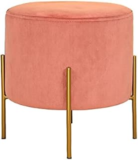 JSMY Velvet Round Footstools Luxury Padded Stool 39cm Tall Ottoman Pouffe Seat with Stable Gold Metal Bracket for Living Room Bedroom Porch Dressing Table(Brick Red)