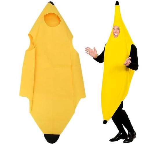 Rakiuty Disfraz Plátano Adulto Hombre Mujer Unisex, Disfraces Fruta Adulto, Divertido Traje de Fruta Amarilla, Disfraz Despedida Soltera para Fiesta Cosplay Halloween Carnaval