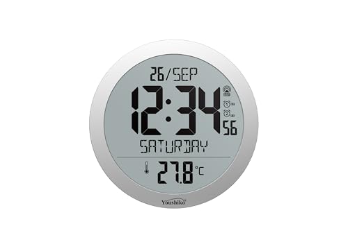 Youshiko Jumbo Large Radio Controlled Wall Clock (UK & Ireland Version/Premium Quality/Clear Display), Large Round, Temperature display (Silver)