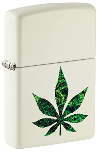 Zippo Windproof Lighter - Cannabis Glow Model - White With Color Image, Glow-In-The-Dark Finish - Refillable - Reusable - Windproof Design - Gift Box 