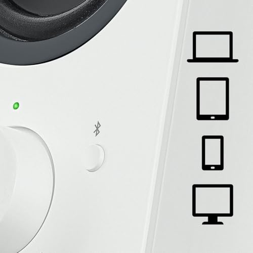 Logitech Z207 Système de Hauts-Parleurs Bluetooth pour PC, Son Stéréo, 10W en Puissance, Entrée Audio 3,5 mm, Prise Casque, Multi-Dispositifs, Prise EU/FR, Ordinateur/TV/Smartphone/Tablette - Blanc
