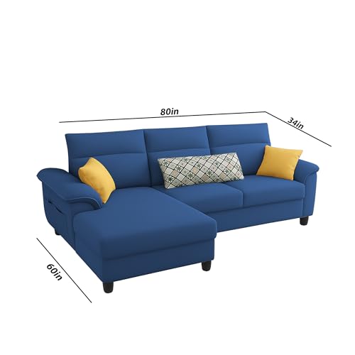 Image of Casaliving Seams LHS 4 Seater L Shape Sofa for Living Room (Blue Fabric) Premium Fabric Sofa