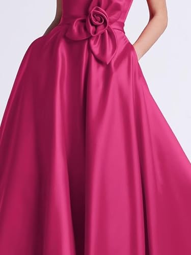 TIRAS Tea Length Mother of The Bride Dress Satin V-Neck Cap Sleeves Formal Evening Dress with Flowers CM4604