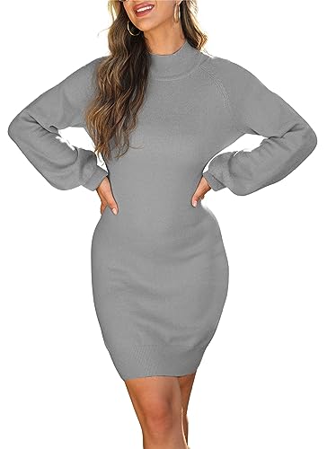 Image of GRECERELLE 2026 Womens Fall Winter Mock Neck Mini Pullover Sweater Dress | Long Sleeve Ribbed Knit Bodycon Fit for Parties Date Holidays Daily(XS-2XL)
