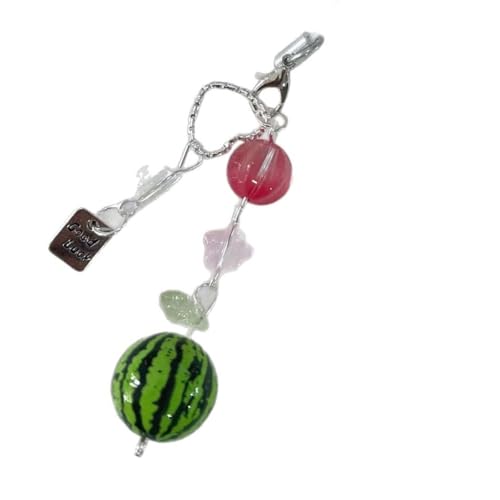 Handmade Fruit Bead Keychain Phone Chain Lanyard Decorative Heart Star Accent