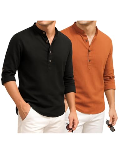 Image of DEEMOON Combo of Men's Cotton Blend Solid Regular Fit Full Sleeve Short Kurta | Men's Trendy Short Kurta Pack of 2 (Available in Plus Size & Combo Packs)