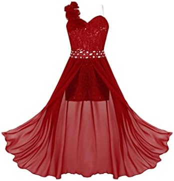 Duoremi Kids Girl's Romper Dress Flower Girl Formal Party Wedding Sweetheart One Shoulder Princess Dress Burgundy 14 Years