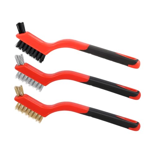 Image of Osilly 3PCS /Set 7 inch Nylon Cleaning Brushes, Industrial Scratch Cleaner Wire Brush for Rust Removal in Holes, Small Cute Cleaning Brushes with Curved Handle Grip for Dirt Paint Scrubbing