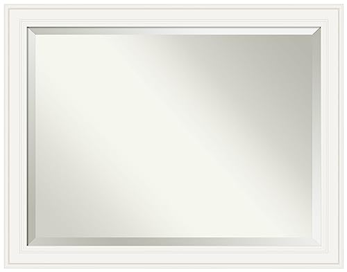 Amanti Art White Wall Mirror 36x46 Ridge White Rectangle Bathroom Mirror for Wall Decor Living Room, X-Large Traditional Frame, Hangs Horizonally and Vertically, Bathroom Decor, Beveled Edge by Amanti Art - Used condition - US$133.32