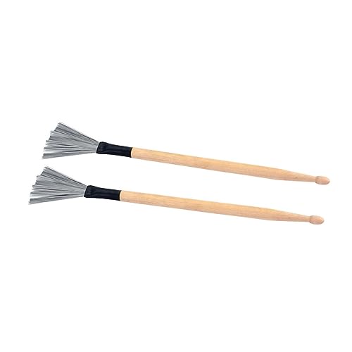 ERINGOGO 2 piezas de baquetas de madera de 294 mm y cepillos de alambre de acero para batería, accesorios esenciales para principiantes en jazz miniatura 3