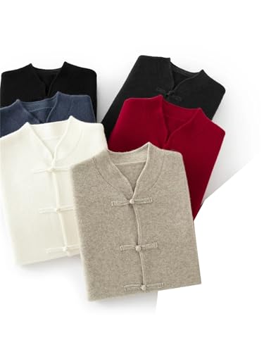 Men Soft Warm Long Sleeve Mock Neck Sweater Chinese Style Buttons Cardigan Solid Merino Wool Knitwear2