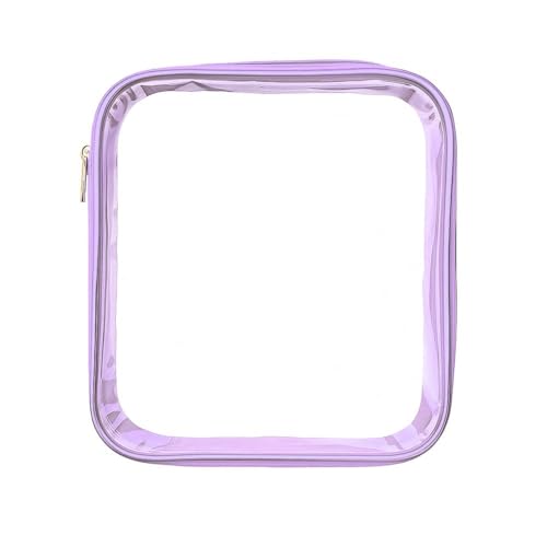 Estojo Box Transparente com Zíper, Design Resistente, Amplo Espaço para Organização, Visual Clean, Preto (Roxo)