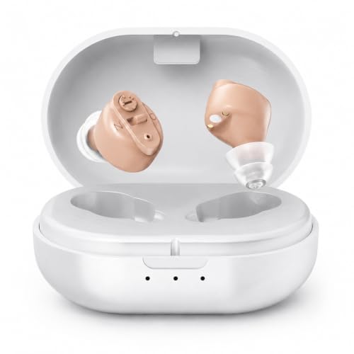 Rechargeable Hearing Aid Machine for Ear, Old Age & Seniors - 2 Units for Both Ears | Mini In-Ear ITC | Noise Reduction & Clear Speech | Charging Case