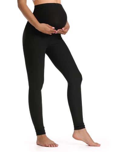 Foucome Women's Maternity Leggings Over The Belly Pregnancy Active Workout Yoga Tights Pants (Black, Small)