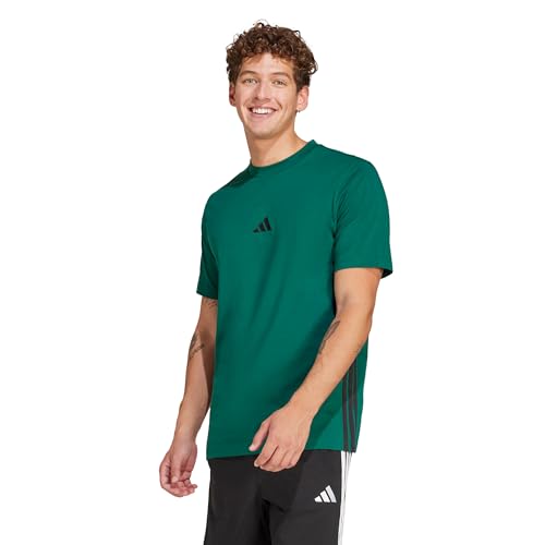 adidas Men's Essentials 3-Stripes Sportswear T-Shirt, Collegiate Green/Black, Large