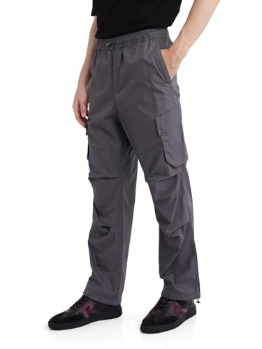 Image of RARE RABBIT Men's PARC Grey Cotton Plain Regular Fit Trouser