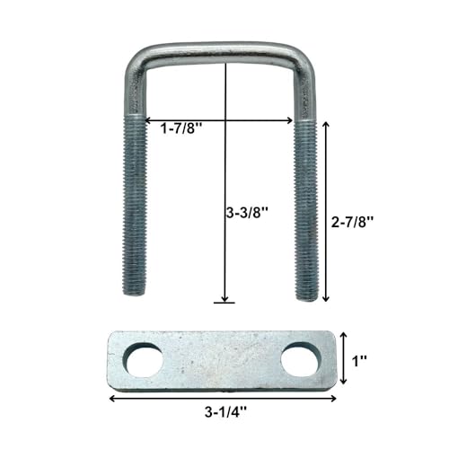 Image of 4 Pack Square U-Bolt for Trailer- Fits 1-3 /4 Inch Wide Leaf Springs, Galvanized Steel Clamp Set, Secure Fit for Truck, Boat and Trailers