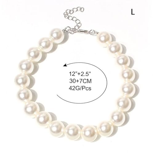Image of Qiansail Dog Pearl Necklaces, Candy Color Necklace Adorable Pearl Collar Chihuahua York Clothing Dress Cute Fashion Pet Supplies for Puppy Kitten (White, L)