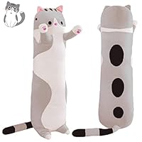 Sausudols Lange Katze Kuscheltier Stofftiere Plüsch Katzen Spielzeug Kuschelkissen Geschenke für Kinder Freundin Grau 110CM