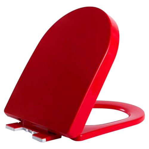 Siège de toilette allongé rouge de 46 cm – Couvercle silencieux à fermeture douce en polypropylène avec pare-chocs antidérapants – Facile à nettoyer et à assembler – Charnières fixes en forme de U/D