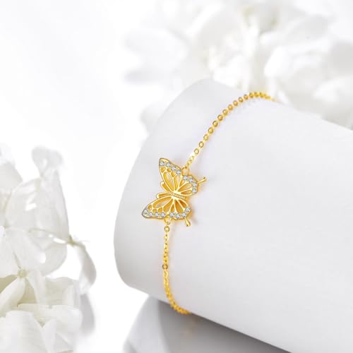 DOVRAN 14K Gold Butterfly/Dragonfly/Hummingbird Bracelet for Women Real Yellow Gold Animal Bracelet Jewelry Birthday Gifts for Mom Wife 6