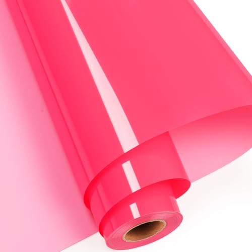 GIRAFVINYL Pink Iron on Vinyl,12" x 30ft Neon Pink Heat Transfer Vinyl for Shirts, Neon Pink Iron on Vinyl for All Cutter Machine - Easy to Cut & Weed (Hot Pink) -  E01-30FT-HP