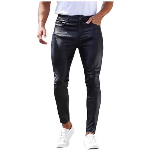 2026 Pantalones de Cuero Hombre, Pants de Moto Talla Grande Pantalon de Color Sólido Pantalón Slim Fit Pantalones Chandal Hombre Largos Casual