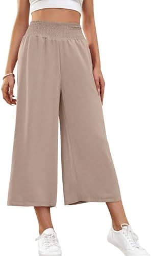 HMIYA Damen 3/4 Culotte Hose Leichte Weites Bein Sommerhose