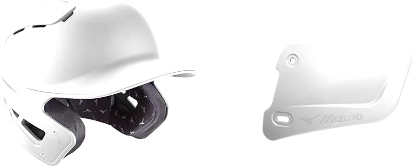 Bundle of Mizuno B6 Adult Baseball Batting Helmet, White, Large/X-Large + Mizuno Batters Face Protector, White, Left Hand Batter