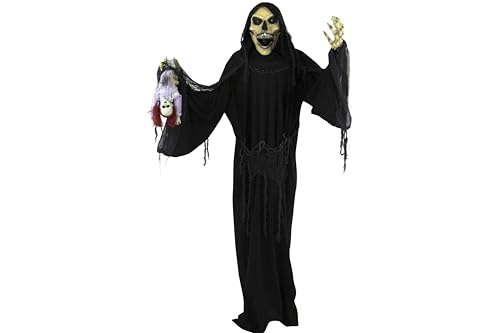 Haunted Hill Farm Life-Size Reaper Halloween Animatronic, Indoor or Outdoor Halloween Decoration with Flashing Colorful Eyes, Poseable and Battery Operated Halloween Props for Home or Haunted House