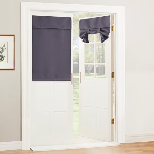 Image of RYB HOME Blackout Door Curtains - Privacy French Door Shades Self Sticky Thermal Insulated Vertical Blinds Tricia Drapery for Sidelight Curtain, W26 x L40 inch, 1 Panel, Grayish Purple